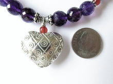 Load image into Gallery viewer, Amethyst & Carnelian Quilted Heart Bracelet