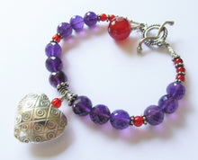 Load image into Gallery viewer, Amethyst & Carnelian Quilted Heart Bracelet