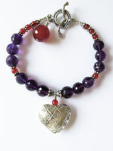 Load image into Gallery viewer, Amethyst & Carnelian Quilted Heart Bracelet