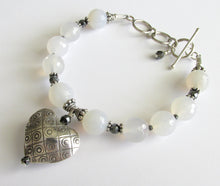 Load image into Gallery viewer, White Chalcedony Thai Silver Heart Bracelet