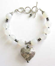 Load image into Gallery viewer, White Chalcedony Thai Silver Heart Bracelet