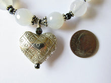 Load image into Gallery viewer, White Chalcedony Thai Silver Heart Bracelet