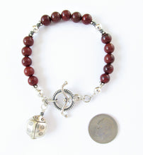 Load image into Gallery viewer, Red Jasper & Thai Silver Ladybug Bracelet