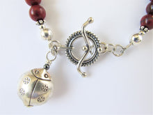 Load image into Gallery viewer, Red Jasper & Thai Silver Ladybug Bracelet
