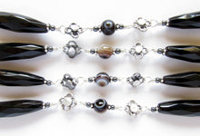 Load image into Gallery viewer, Black Chalcedony & Sardonyx 34" Quatrefoil Necklace
