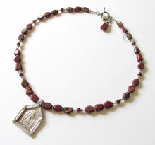 Load image into Gallery viewer, Poppy Jasper & Garnet Vishnu's Footprint Amulet Necklace