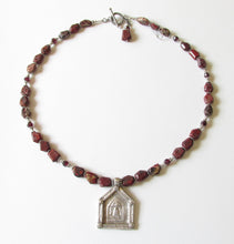 Load image into Gallery viewer, Poppy Jasper & Garnet Vishnu's Footprint Amulet Necklace