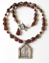Load image into Gallery viewer, Poppy Jasper & Garnet Vishnu's Footprint Amulet Necklace