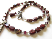 Load image into Gallery viewer, Poppy Jasper & Garnet Vishnu's Footprint Amulet Necklace