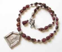 Load image into Gallery viewer, Poppy Jasper & Garnet Vishnu's Footprint Amulet Necklace