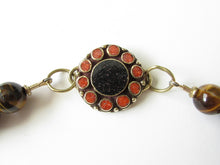 Load image into Gallery viewer, Nepalese Brass Elephant with Coral & Tigereye Necklace