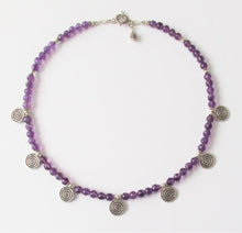 Load image into Gallery viewer, Amethyst Thai Silver Spiral Necklace
