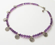 Load image into Gallery viewer, Amethyst Thai Silver Spiral Necklace