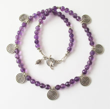 Load image into Gallery viewer, Amethyst Thai Silver Spiral Necklace