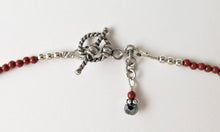 Load image into Gallery viewer, Red Jasper Five Bali Silver Heart Necklace
