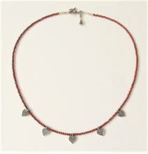 Load image into Gallery viewer, Red Jasper Five Bali Silver Heart Necklace