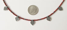 Load image into Gallery viewer, Red Jasper Five Bali Silver Heart Necklace