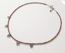 Load image into Gallery viewer, Poppy Jasper Five Bali Silver Heart Necklace