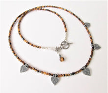 Load image into Gallery viewer, Tigereye Five Bali Silver Heart Necklace