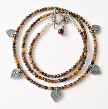 Load image into Gallery viewer, Tigereye Five Bali Silver Heart Necklace