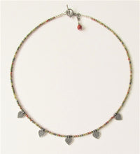 Load image into Gallery viewer, Unakite Five Bali Silver Heart Necklace