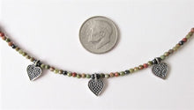 Load image into Gallery viewer, Unakite Five Bali Silver Heart Necklace