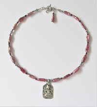 Load image into Gallery viewer, Pink Pearl & Garnet Lakshmi Silver Amulet Necklace