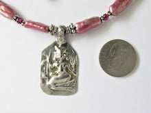 Load image into Gallery viewer, Pink Pearl & Garnet Lakshmi Silver Amulet Necklace