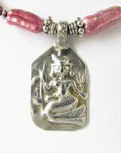 Load image into Gallery viewer, Pink Pearl & Garnet Lakshmi Silver Amulet Necklace