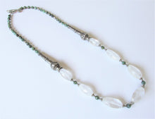 Load image into Gallery viewer, Rock Crystal Quartz, African Turquoise and Vintage Indian Tribal Silver Necklace