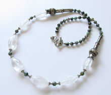Load image into Gallery viewer, Rock Crystal Quartz, African Turquoise and Vintage Indian Tribal Silver Necklace