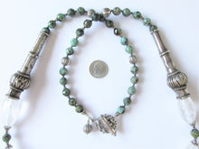 Load image into Gallery viewer, Rock Crystal Quartz, African Turquoise and Vintage Indian Tribal Silver Necklace
