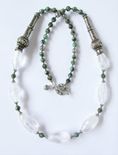Load image into Gallery viewer, Rock Crystal Quartz, African Turquoise and Vintage Indian Tribal Silver Necklace