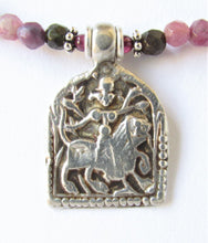 Load image into Gallery viewer, Tourmaline Durga Vintage Silver Amulet Necklace
