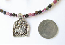 Load image into Gallery viewer, Tourmaline Durga Vintage Silver Amulet Necklace