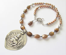 Load image into Gallery viewer, Golden Moonstone & Pearl Amulet Necklace