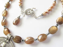 Load image into Gallery viewer, Golden Moonstone & Pearl Amulet Necklace