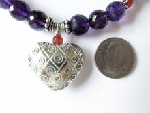 Load image into Gallery viewer, Amethyst &amp; Carnelian Quilted Heart Bracelet
