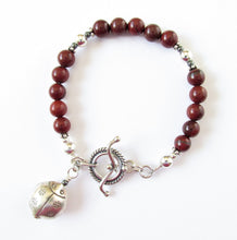 Load image into Gallery viewer, Red Jasper &amp; Thai Silver Ladybug Bracelet
