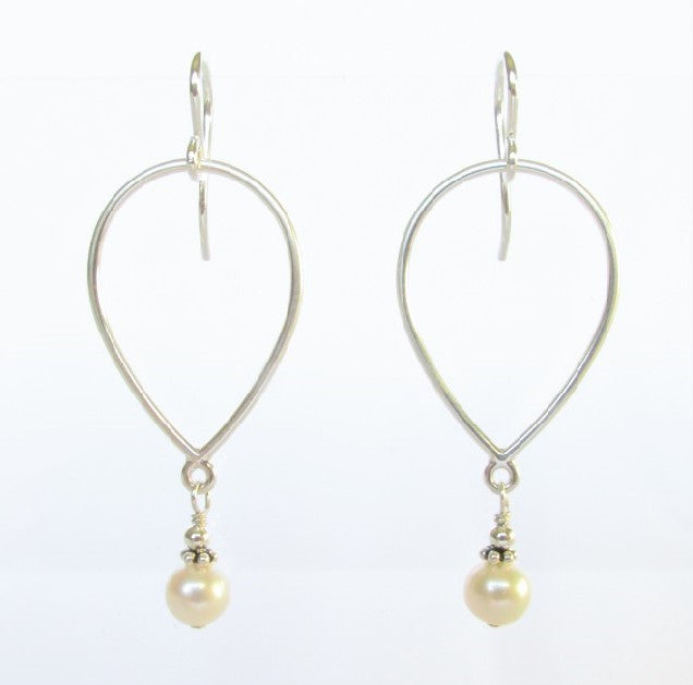 Inverted Silver Drop Pearl Earrings