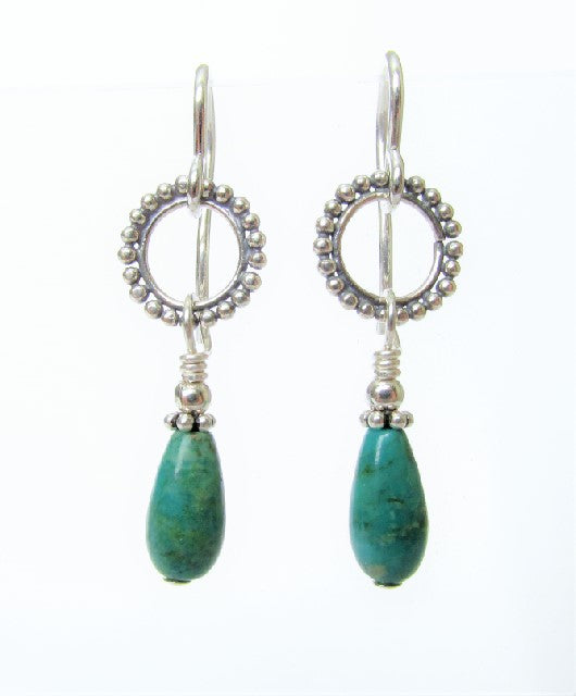 Turquoise Drop Earrings with Granulated Ring