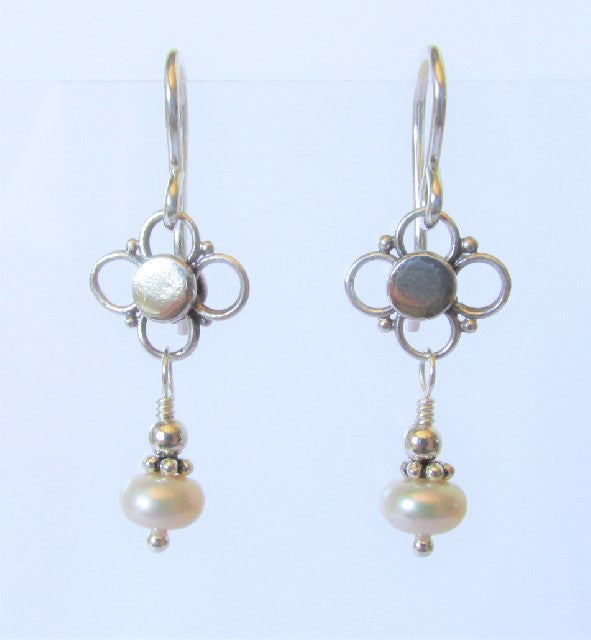 White Pearl Quatrefoil Earrings