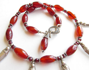 Carnelian & Garnet Tribal Silver Necklace