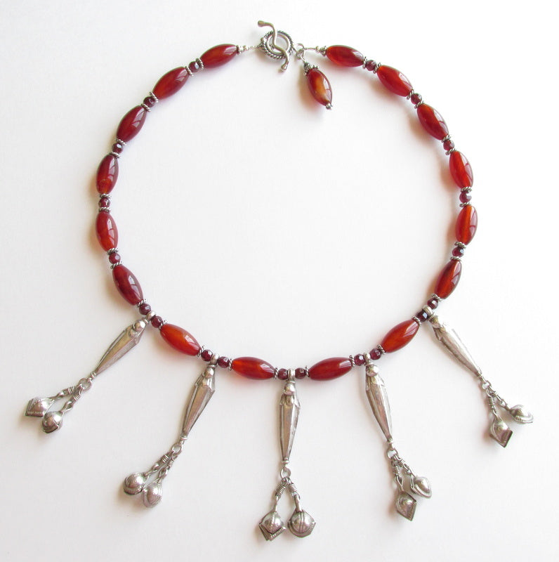 Carnelian & Garnet Tribal Silver Necklace