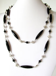 Black Chalcedony Quatrefoil 41" Necklace