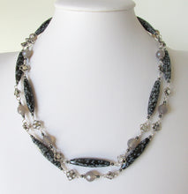 Load image into Gallery viewer, Snowflake Obsidian &amp; Grey Chalcedony 35&quot; Quatrefoil Necklace
