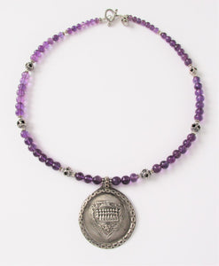 Amethyst Seven-Mothers-and-a-Guardian Amulet Necklace