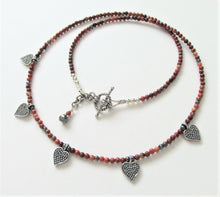 Load image into Gallery viewer, Poppy Jasper Five Bali Silver Heart Necklace
