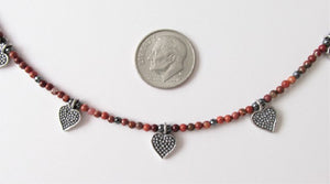 Poppy Jasper Five Bali Silver Heart Necklace