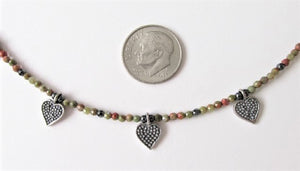 Unakite Five Bali Silver Heart Necklace